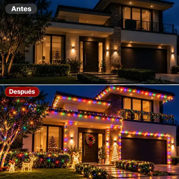 EXTENSIÓN DE LUCES SOLAR 10 METROS MULTICOLOR -Con Carga Solar, USB y Control