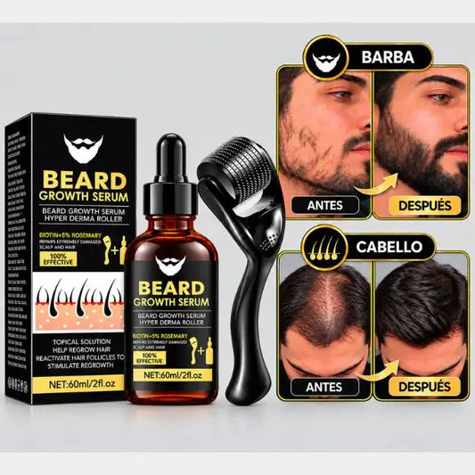 Kit sérum+Dermarroller : Barba Más Tupida y Crecimiento Capilar, Verás Resultados En 30 Dias.