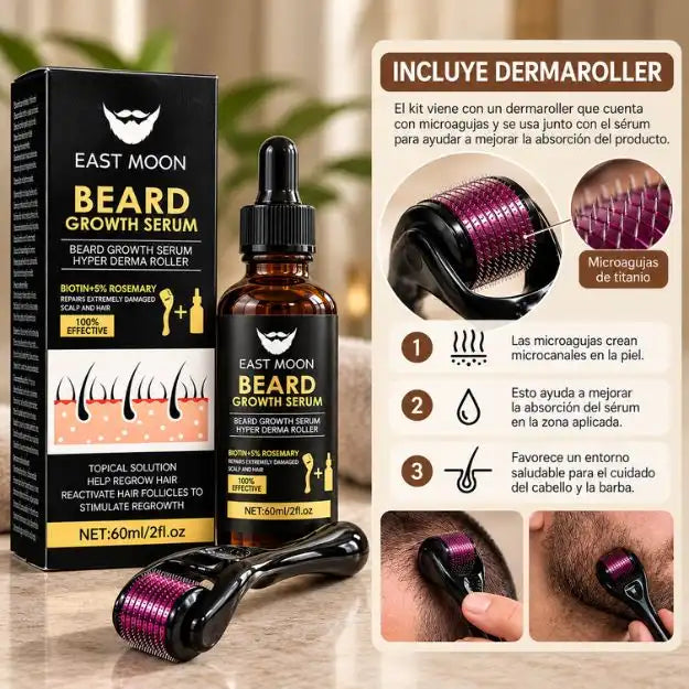 Kit sérum+Dermarroller : Barba Más Tupida y Crecimiento Capilar, Verás Resultados En 30 Dias.